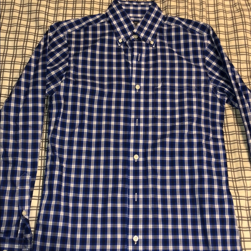 Nautica Blue And White Button Up Dress Shirt